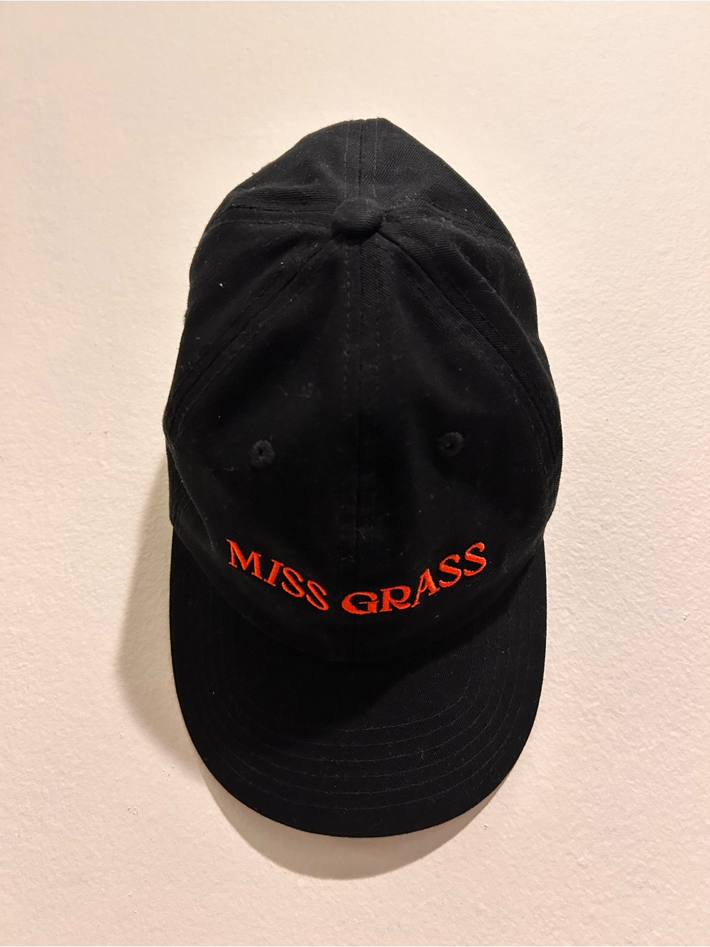 Black 'MISS GRASS' Embroidered Baseball Cap
